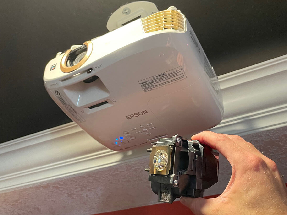 Indoor projector bulb replaced, sharp picture