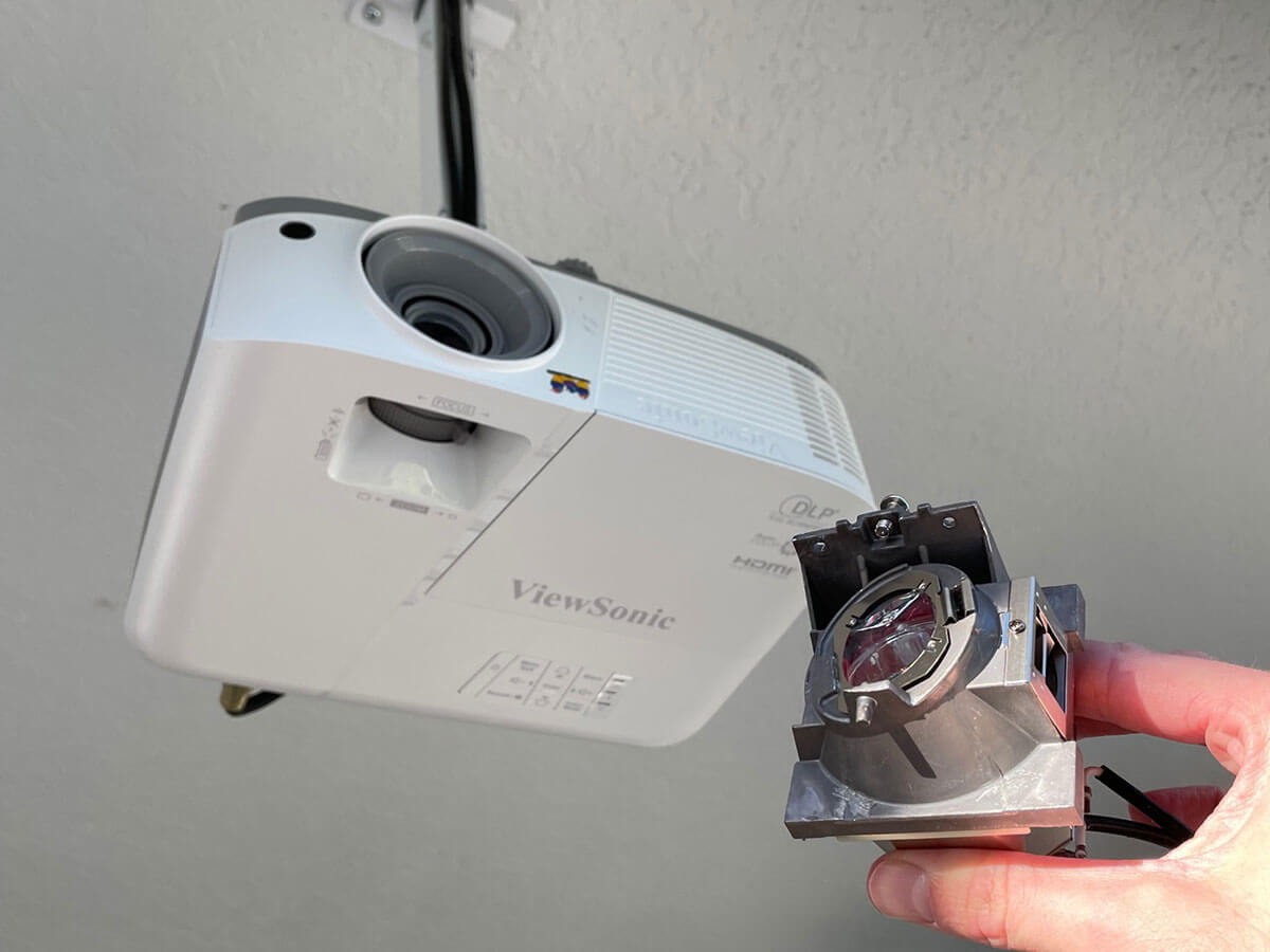 Outdoor projector bulb replaced and running again